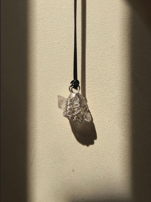 Hand of God Necklace with White Crystal