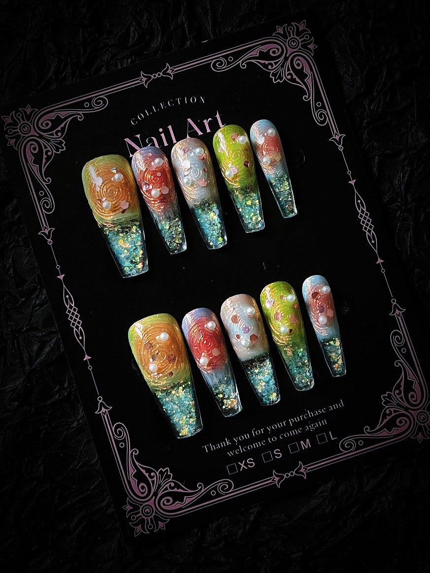 Mermaid Princess Shimmer Resin Press-On Nails