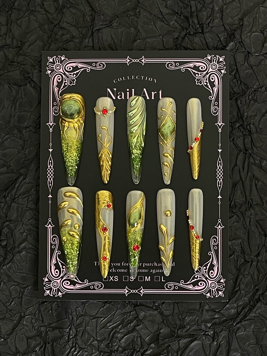 Magic Mirror Powder Cat-Eye Resin Press-On Nails