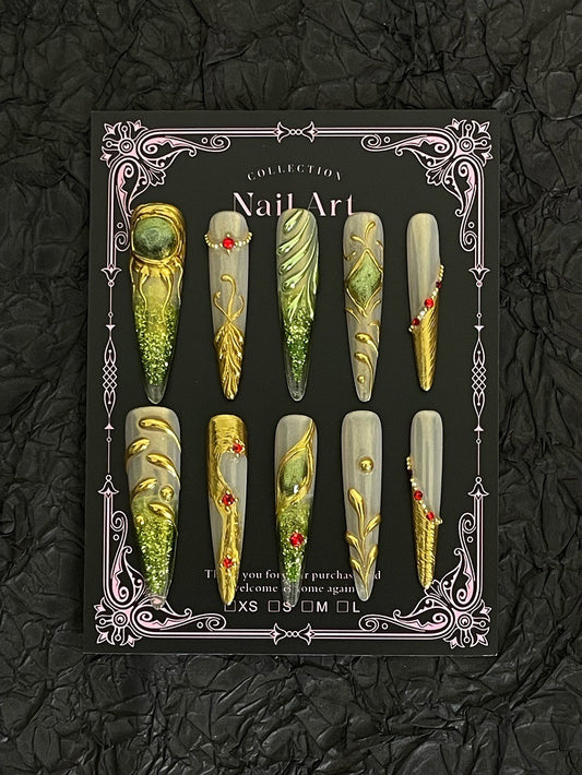 Magic Mirror Powder Cat-Eye Resin Press-On Nails